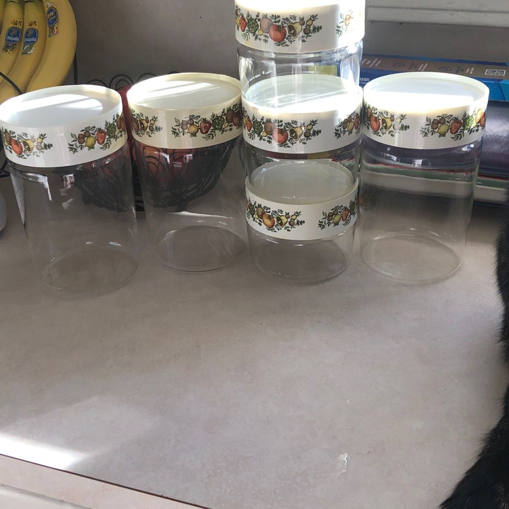 Pyrex Clear Glass Storage Jars with Floral Pattern